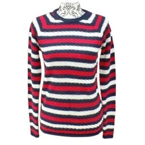 Joe Boxer Striped Long Sleeve Crew Neck Pullover Knit Sweater Navy Red White